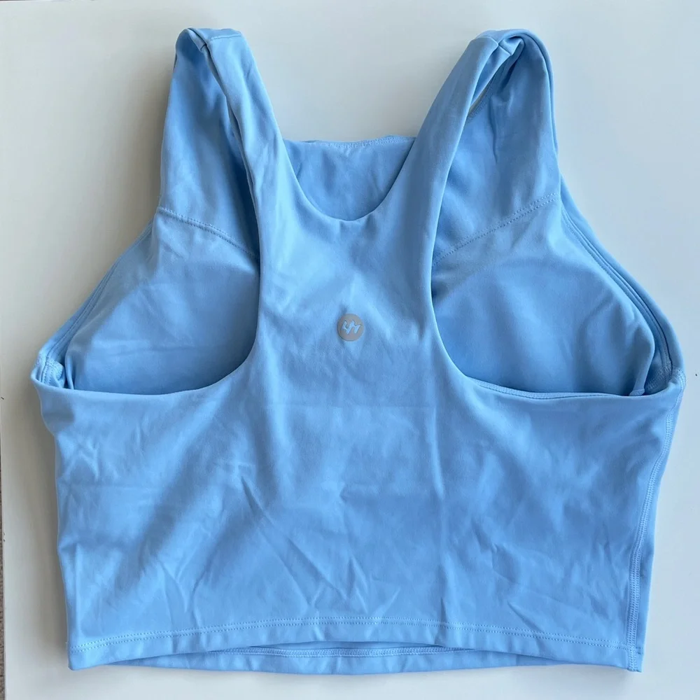 Light Blue Racerback Crop Top Sports Bra in Women's Medium